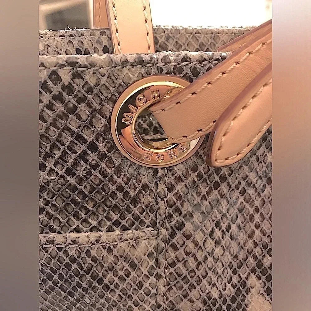 Michael Kors Jet Set Python Embossed Leather Gold Metallic Lined Shoulder Bag